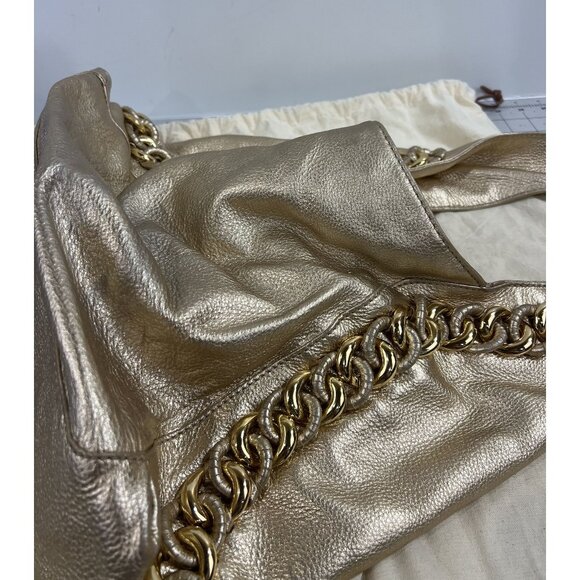Michael Kors Gold Leather Shoulder Bag w/ Chain Accent & Canvas Storage Bag MK - Picture 9 of 13